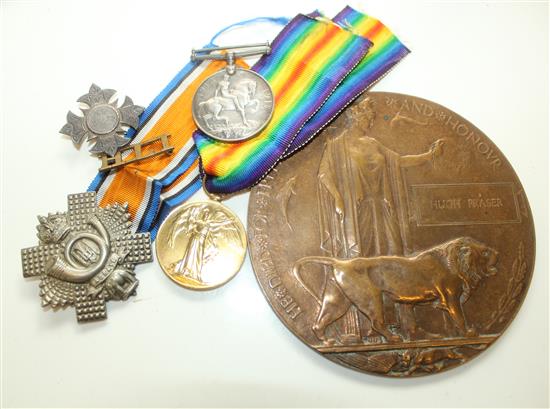 Hugh Fraser death plaque, 2 WWi medals